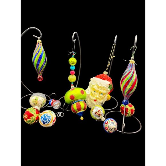 Vtg. Hand-Painted Christmas Ornaments Set Of 11 Santa Head & Glass Balls - Picture 1 of 12